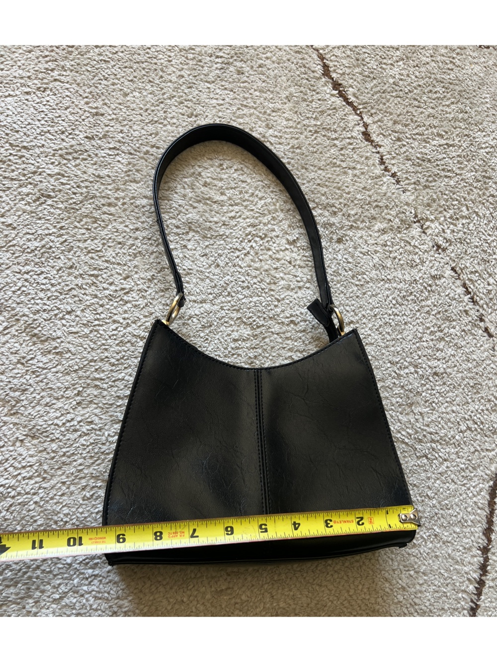 Vintage 90s Liz Claiborne Black Faux Leather Sleek Minimalist Shoulder Bag Purse - Picture 14 of 16